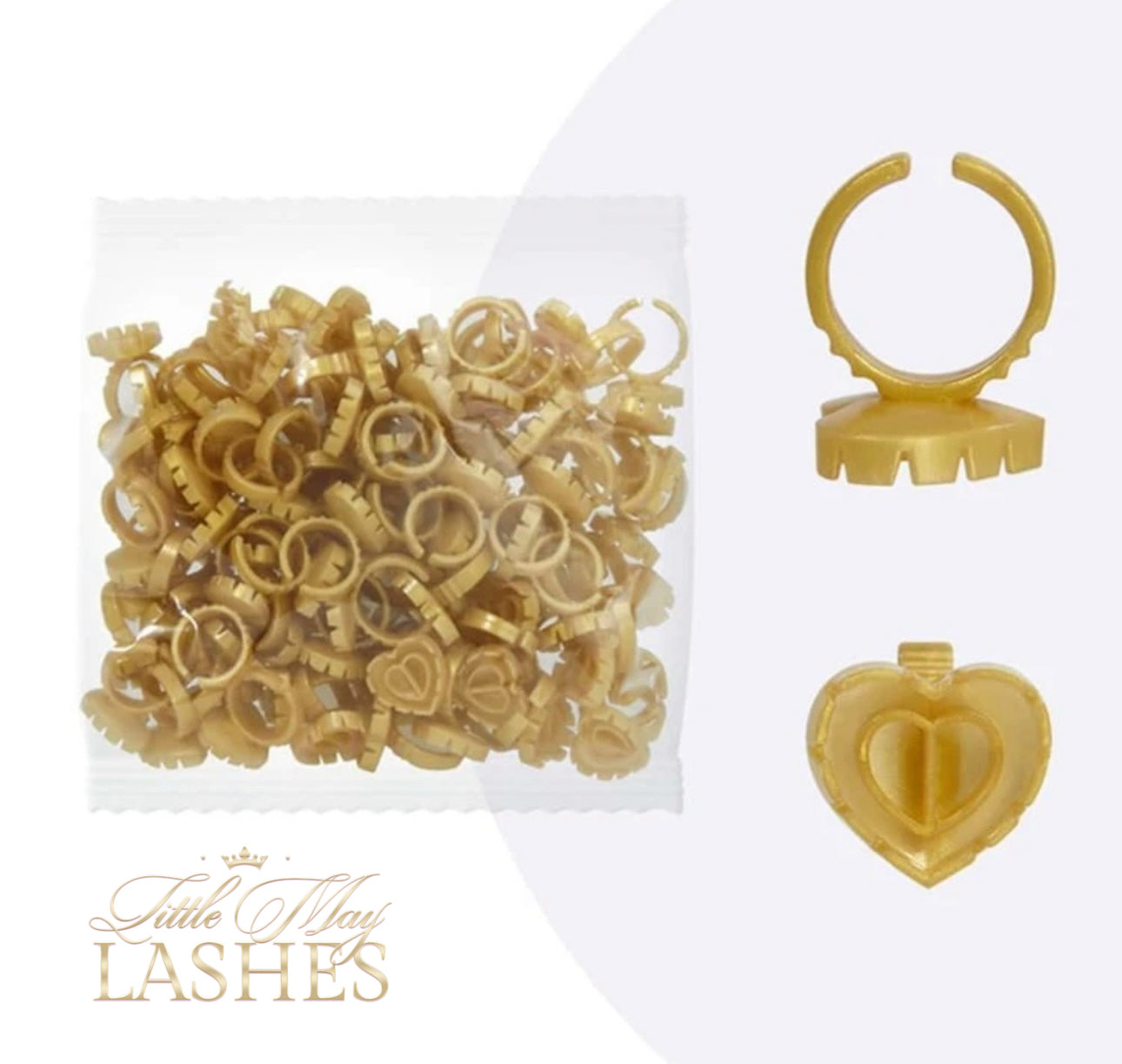 GOLD LOVE HEART GLUE RINGS 100PCS